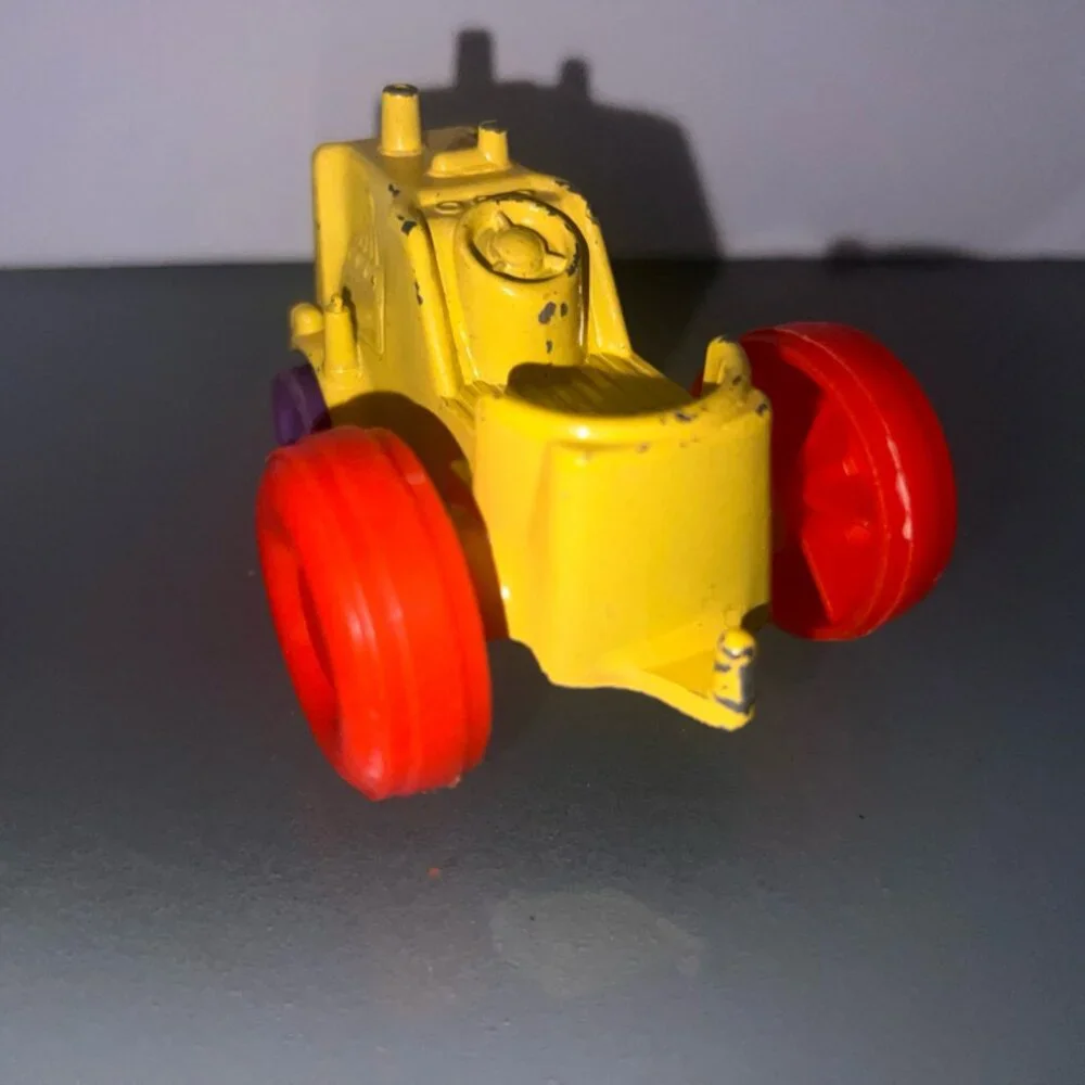 Vintage 1967 Tootsietoy Diecast Yellow Tractor with Orange‎ & Purple Tires (No)